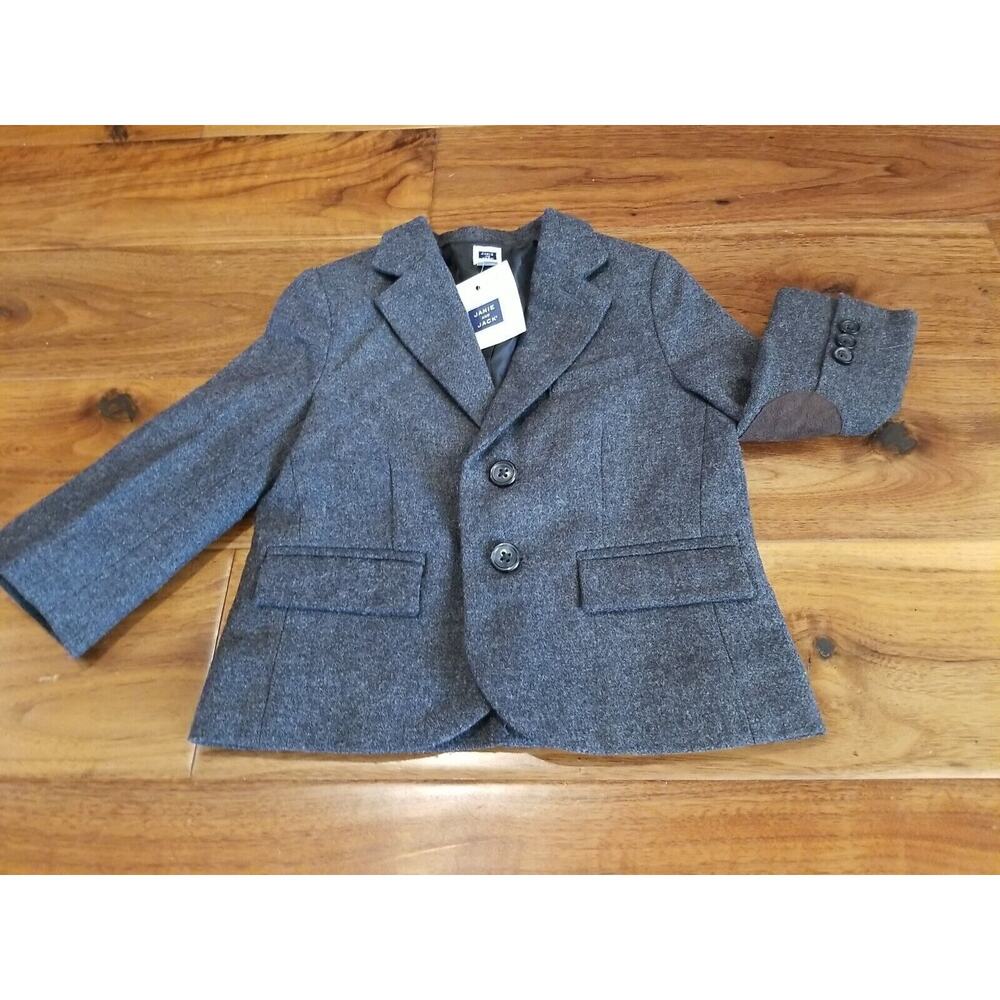 Janie and Jack Boys' 12-18M Blazer Jacket Coat Charcoal Grey Elbow Patches NWT
